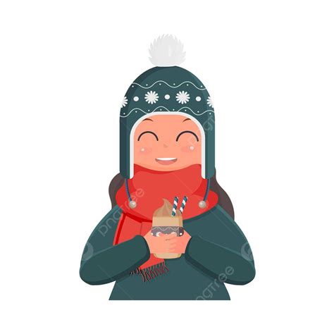 Girl In Winter Attire Sipping Hot Drink Vector Art Vector Seasonal Cocoa Cup PNG And Vector