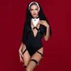 Jsy Nun Black Deep V Bodysuit Cosplay Lingerie Set Womens Sexy Teddy