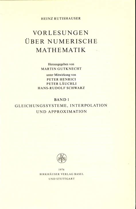 Vorlesungen über numerische Mathematik Band 1 und Band 2 Band 1