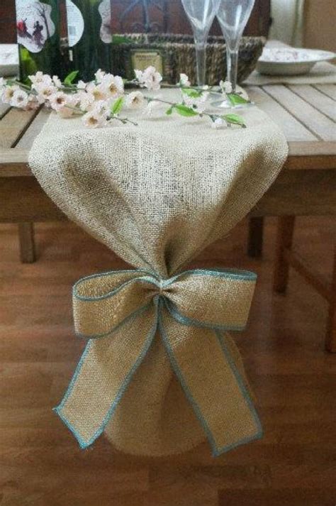 Burlap Table Runner Plain With Burlap Bow Colored Thread Rustic