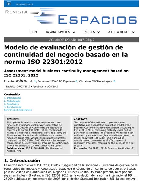 Pdf Modelo De Evaluaci N De Gesti N De Continuidad Del Negocio Basado