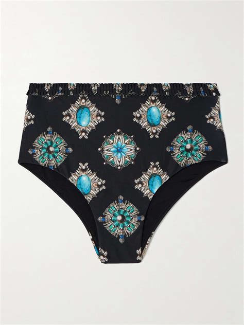 Agua Bendita Net Sustain Nopal Platero Ruffled Printed Recycled Bikini Briefs Black Editorialist