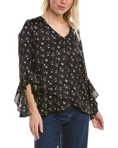 Vince Camuto V Neck Flutter Sleeve Blouse In Black Modesens