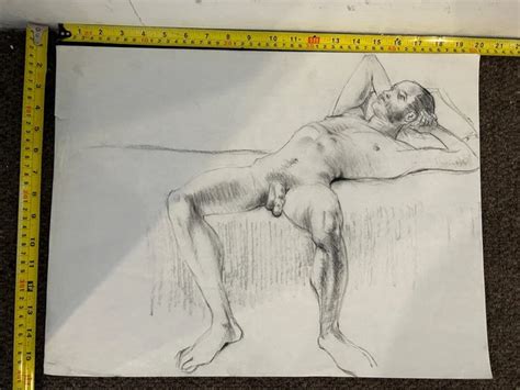 VINTAGE S DRAWING Male Nude Erotic Charcoal Crayon Drawing Gay
