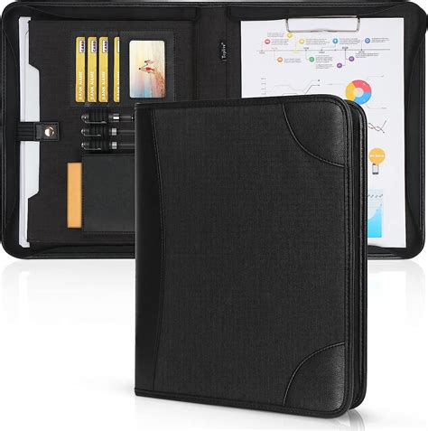 Toplive A4 Leather Conference Folder With Zipper Padfolio Portfolio Case Executive Business