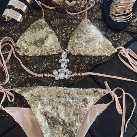 Swim Diamond Gold Sequin Festival Bikini Set Poshmark