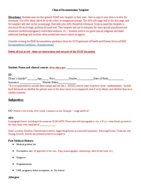 sample soap note template clinical documentation