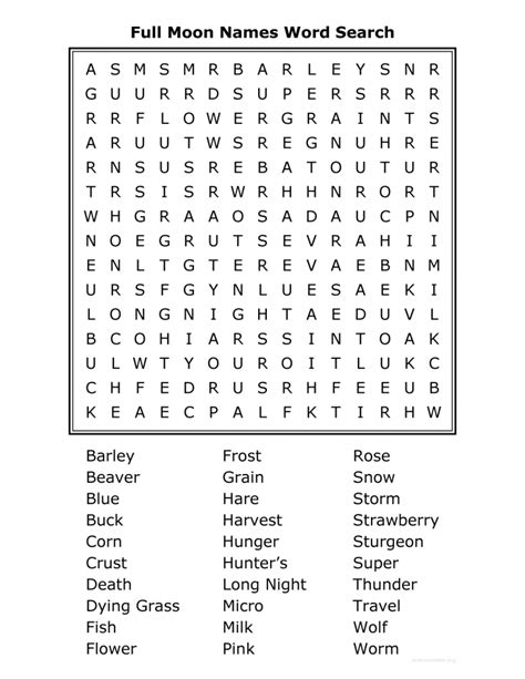 Full Moon Names Word Search