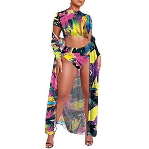 Viottiset Swim Viottiset Womens High Waist Swimsuit Crop Top With Bikini Cover Up Yellow