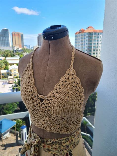 Beige Crochet Tank Bikini Top Boho Bohemian Top Style Coachella Etsy