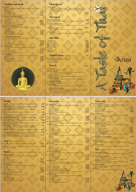 Menu At A Taste Of Thai Restaurant Marske By The Sea