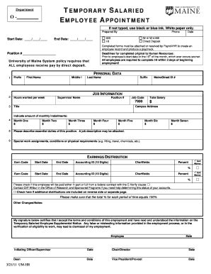 Fillable Online Umaine Temp Salaried Appointment Form Fax Email Print