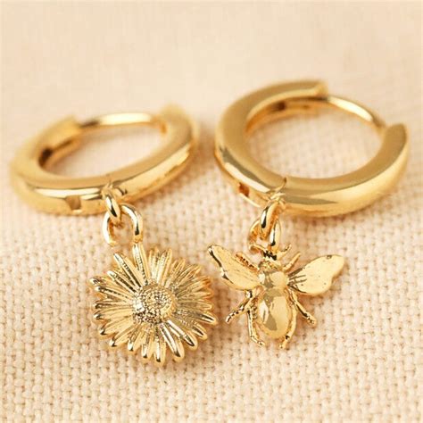 Lisa Angel Daisy And Bee Huggie Hoop Earrings Gold Lark London