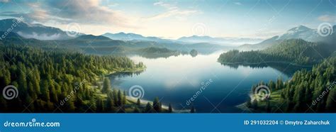 Tranquil Aerial View Of A Serene Lake Nestled Amidst A Dense Forest