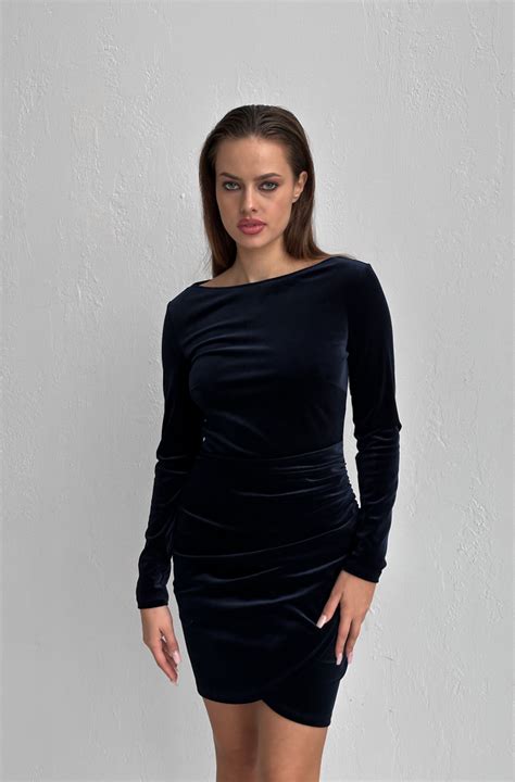 1STerica: Платье мини бархат синее