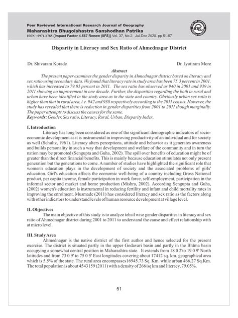PDF Disparity In Literacy And Sex Ratio Of Ahmednagar District