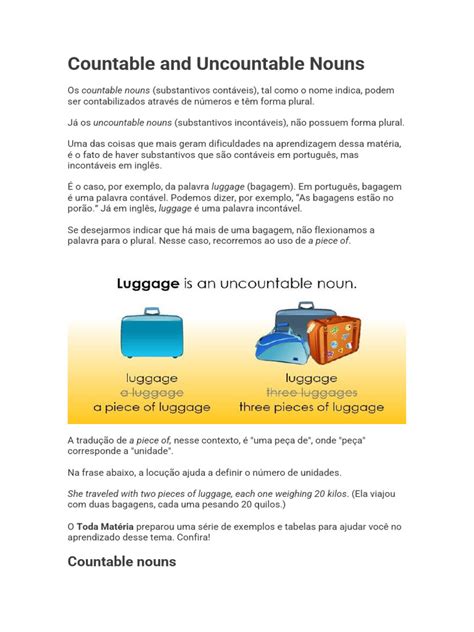Substantivos Incontáveis Em Inglês - Substantivos Contáveis e Incontáveis em Inglês | PDF | Plural | Substantivo