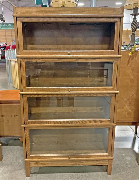 Lot Vintage 4 Tier Oak Wood And Glass Barrister Bookcase