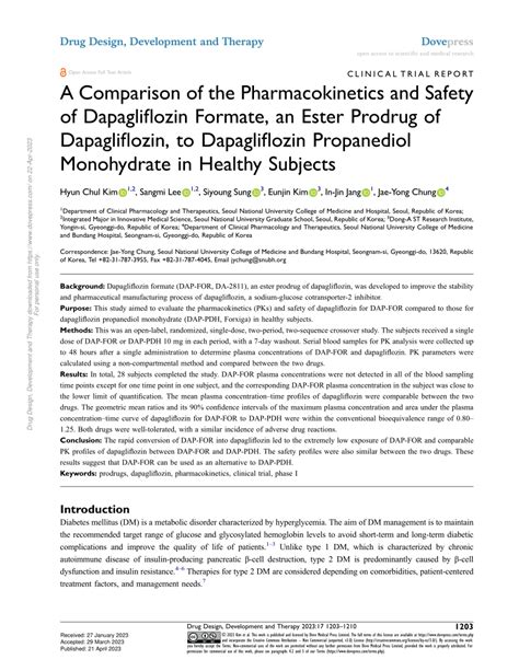 PDF A Comparison Of The Pharmacokinetics And Safety Of Dapagliflozin