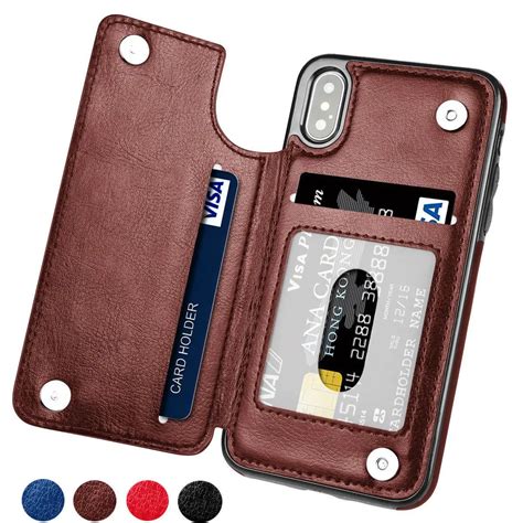 For Iphone X 8 Plus 6 7 Se Magnetic Leather Case Flip Card Holder