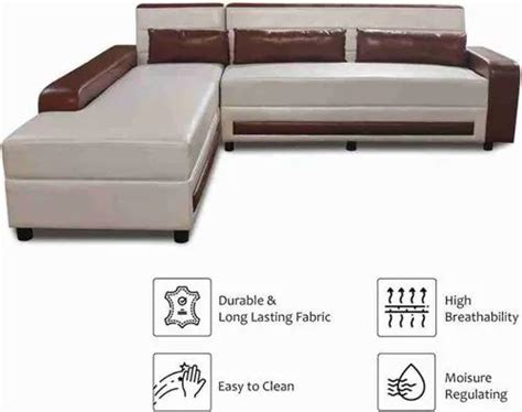 Wooden Modern Sofa With Chaise In Brown And Cream Leather For Home At