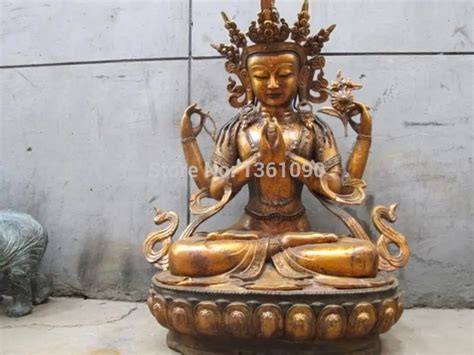 Xd 00653 38 Enorme Tibet Budismo Fane Bronce Armado Kwan Yin Buda