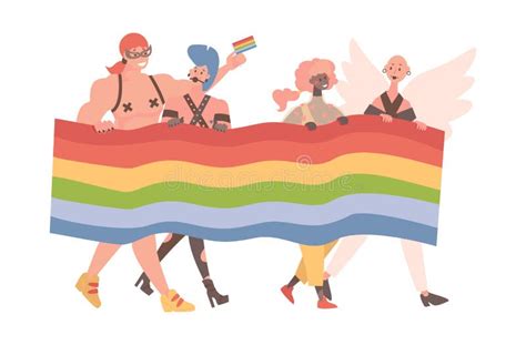 Hombres Y Mujeres Que Participan En Lgbt Orgullo Vector Plano Ilustración Lesbianas Gay