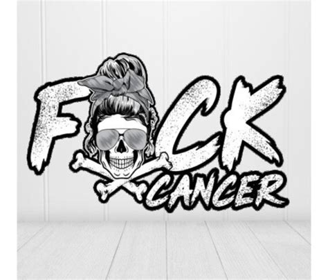 Digital Art Collectibles Fuck Cancer Skull Messy Bun Etna Pe