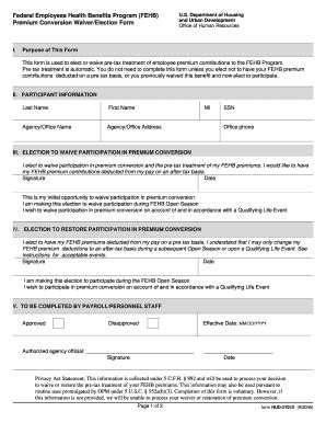 FEHB Premium Conversion Waiver/Election Form - Fill Out, Sign & Share