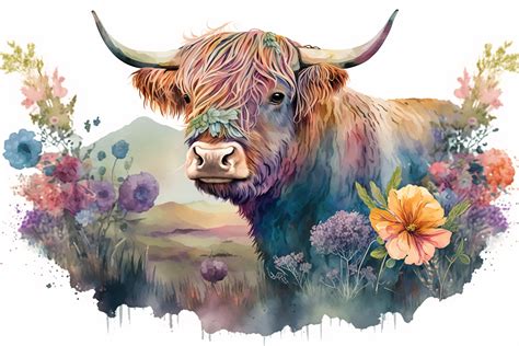 Cute Baby Highland Cow In Dress Hat Watercolor Clipart Png Off