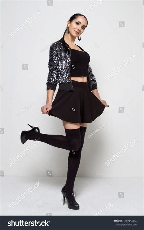 Sexy Brunette Girl Short Black Skirt Stock Photo 1367454986 Shutterstock