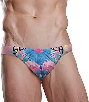 Dallonan Sexy Men Swim Brief Bikini Pink Flamingo And Pineapple Beach Bikini For Men Swim