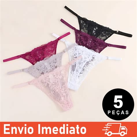 Kit 5 Calcinhas Fio Dental De Renda Regulagem Calcinha Feminina Lingerie Shopee Brasil