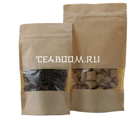 Купить Пакет дой-пак бумажный крафт из гладкой бумаги 60г/м2 с прозр ...