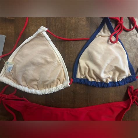 PLAYBOY Swim Nwt Sexy Skimpy Patriotic Playboy Bunny Tri Top Tie Side Bottom String Bikini