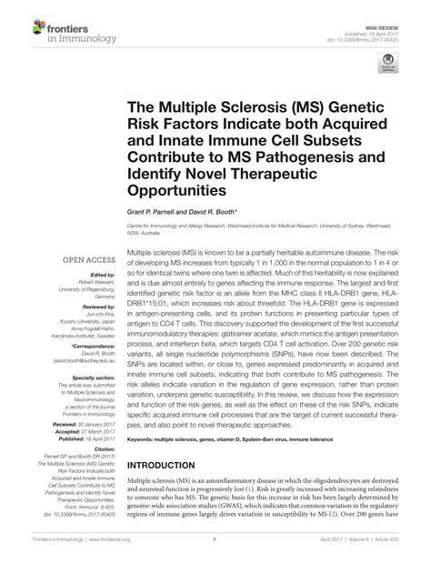 Pdf The Multiple Sclerosis Ms Genetic Risk Factors Indicate Both