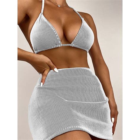 Bikini Swimsuit Women Swimwear Sexy Three Piece Bikinis Set Halter Lace Up Bathing Suit Summer