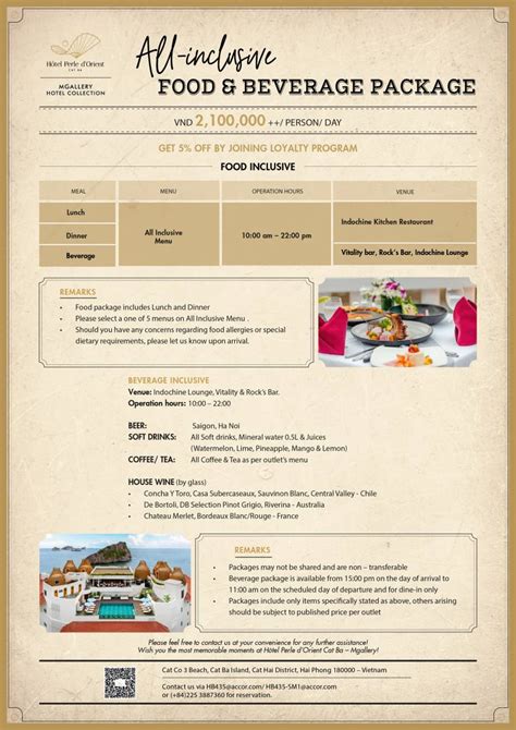 Hôtel Perle d’Orient Cat Ba - All-Inclusive Food & Beverage Package