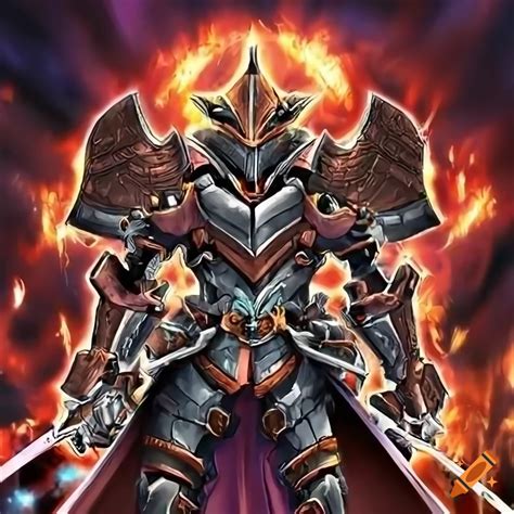 Highly Detailed Yu Gi Oh Style Artwork Of A Fire Full Armor Knight