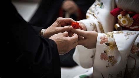 Japanese Wedding Ring Being Put On A Hand Background, Exchange Of Rings ...