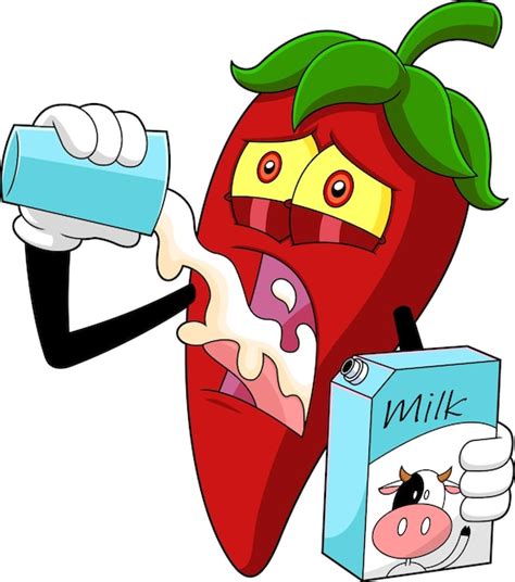 Hot Chili Pepper Personagem De Desenho Animado Beber Leite Vector Ilustra O Desenhada M O