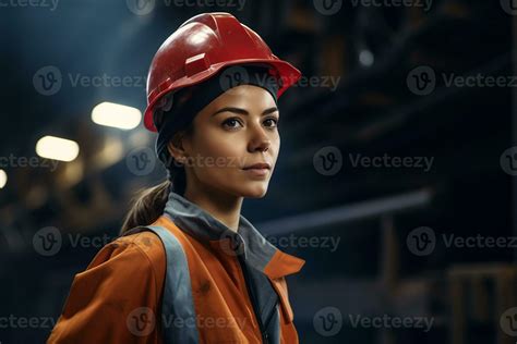 Female Factory Worker Wearing A Safety Helmet Generative By Ai