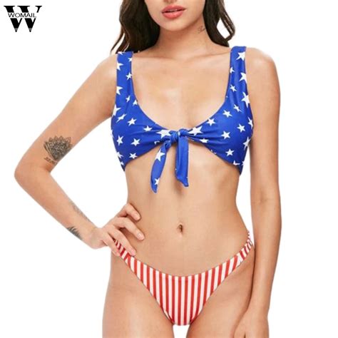Aliexpress Buy Women Fashion Sexy Swimwear American Flag High Waist Bikini Set Bathing