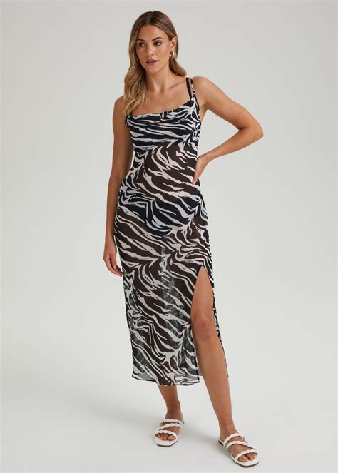 Be Beau Black Zebra Print Chiffon Dress Matalan