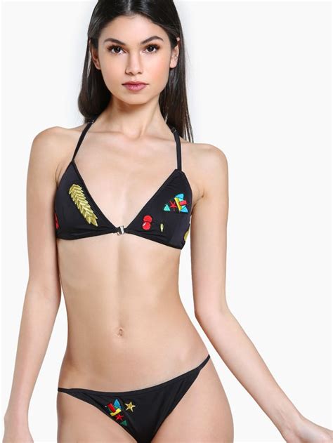 Shop Embroidered Two Piece Bikini Black Online Shein Offers