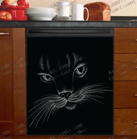 Kitchen Dishwasher Magnet Decor Cover Cute Black Cat Face 1 Etsy