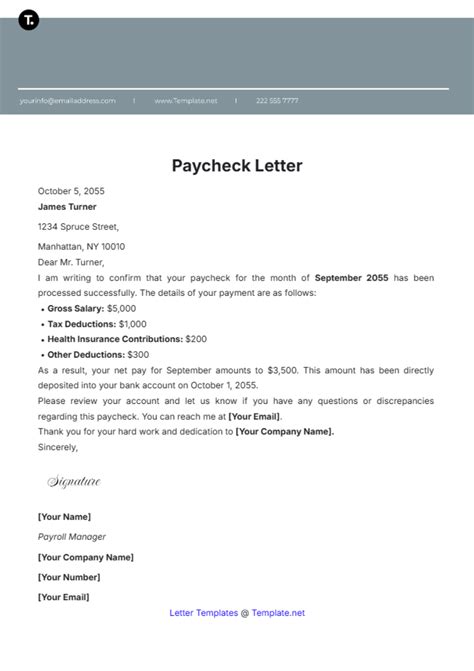 Free Paycheck Letter Template to Edit Online
