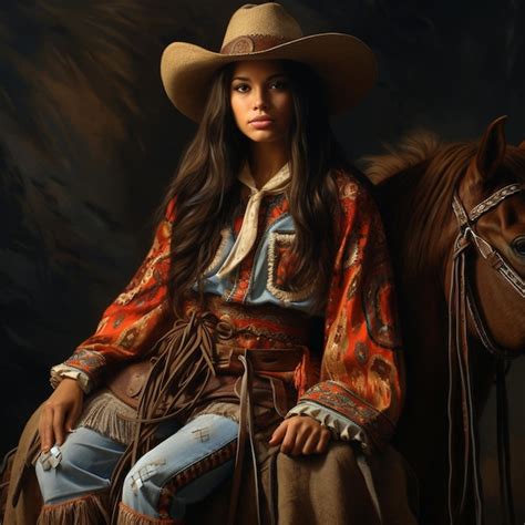 Premium AI Image | an indian cowboy young women sitting on horse