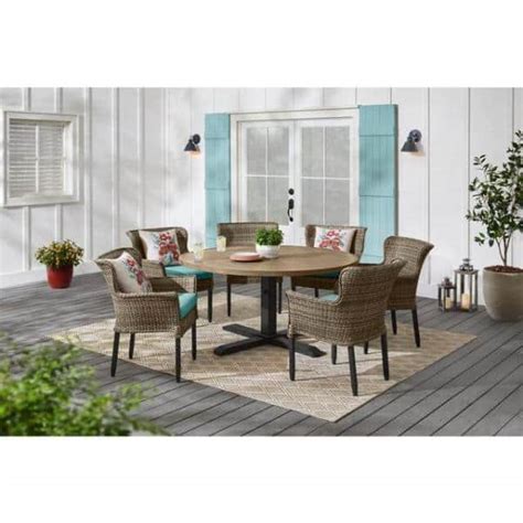 Hampton Bay Devonwood 7-Piece Dark Brown Wicker Outdoor Dining Set with ...