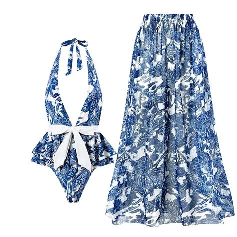Luxury Elegant Dragonfly Print Bikini Sets Swimsuit Skirt One Piece